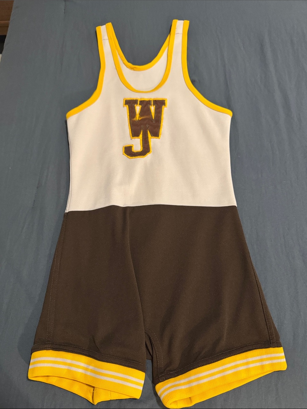 Vintage White, Brown & Yellow Athletic Singlet with WJ Patch Medium